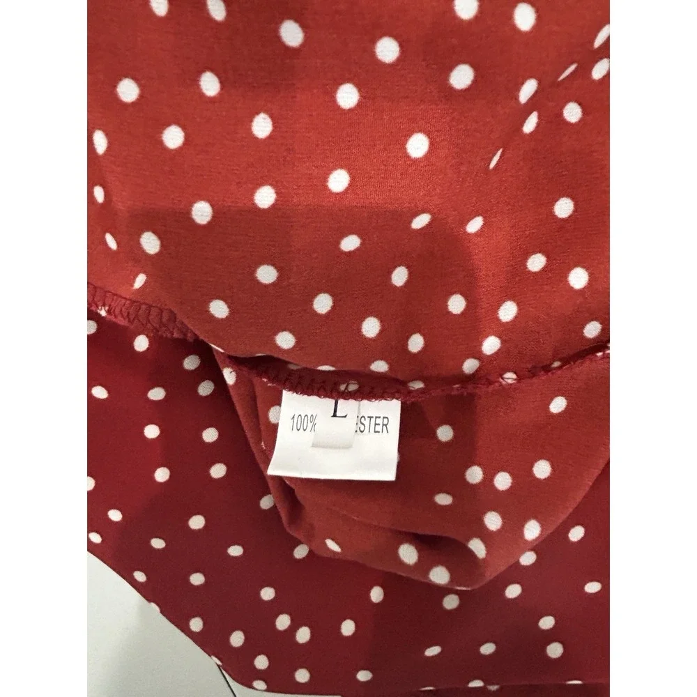 Unbranded Red Polka Dot Ruffle Tiered Dress Size‎ L Plunge Collar Twee Secretary - Picture 7 of 10